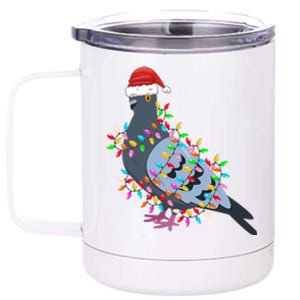 Christmas Lights Pigeon Wearing Xmas Hat Pigeon Lover Long Sleeve 12 oz Stainless Steel Tumbler Cup