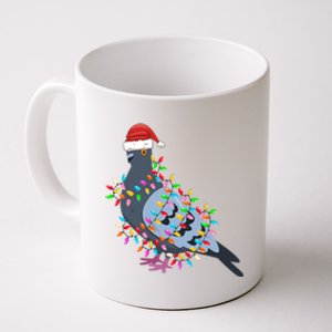 Christmas Lights Pigeon Wearing Xmas Hat Pigeon Lover Long Sleeve Coffee Mug