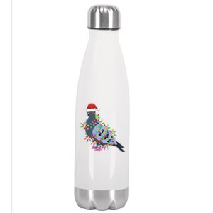 Christmas Lights Pigeon Wearing Xmas Hat Pigeon Lover Long Sleeve Stainless Steel Insulated Water Bottle