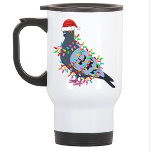 Christmas Lights Pigeon Wearing Xmas Hat Pigeon Lover Long Sleeve Stainless Steel Travel Mug