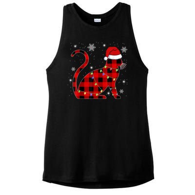 Cat Lover Plaid Holiday Festive Ladies PosiCharge Tri-Blend Wicking Tank