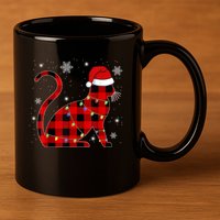 Cat Lover Plaid Holiday Festive 11oz C Handle Ceramic Mug