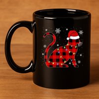 Cat Lover Plaid Holiday Festive 11oz C Handle Ceramic Mug