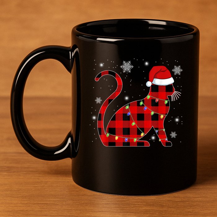 Cat Lover Plaid Holiday Festive 11oz C Handle Ceramic Mug
