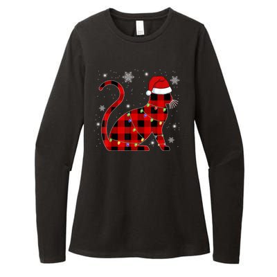 Cat Lover Plaid Holiday Festive Womens CVC Long Sleeve Shirt