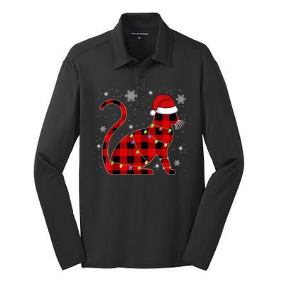 Cat Lover Plaid Holiday Festive Silk Touch Performance Long Sleeve Polo