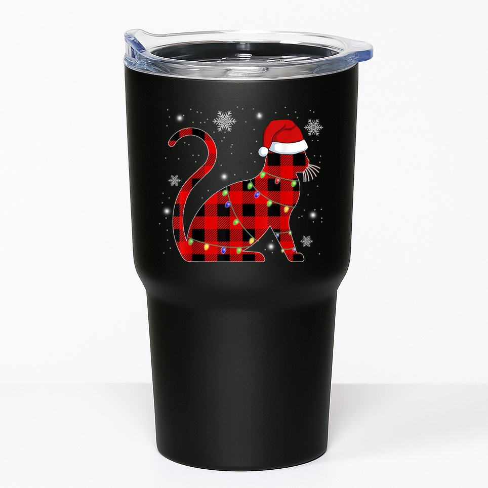 Cat Lover Plaid Holiday Festive Tumbler