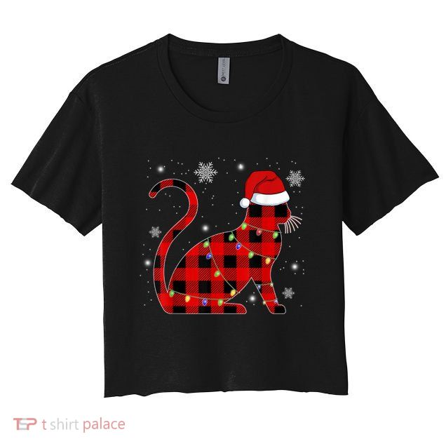 Cat Lover Plaid Holiday Festive Crop Top