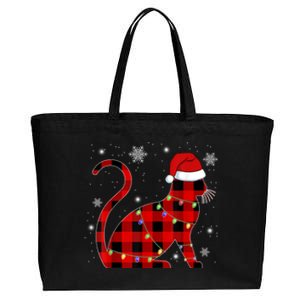 Cat Lover Plaid Holiday Festive Cotton Canvas Jumbo Tote