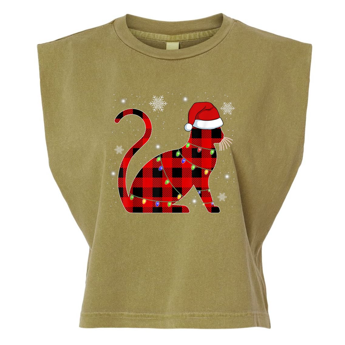 Cat Lover Plaid Holiday Festive Garment-Dyed Women's Muscle Tee