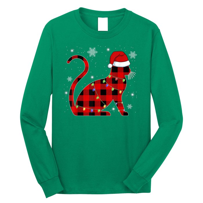 Cat Lover Plaid Holiday Festive Long Sleeve Shirt