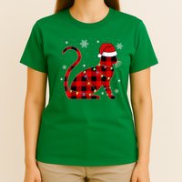 Cat Lover Plaid Holiday Festive T-Shirt