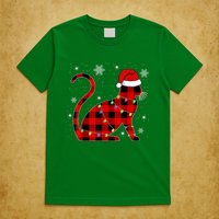 Cat Lover Plaid Holiday Festive T-Shirt