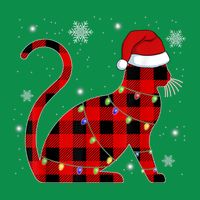 Cat Lover Plaid Holiday Festive T-Shirt