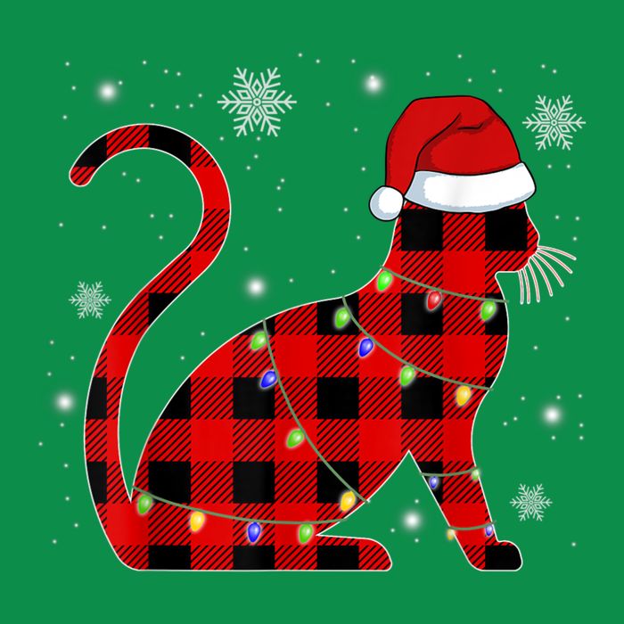 Cat Lover Plaid Holiday Festive T-Shirt