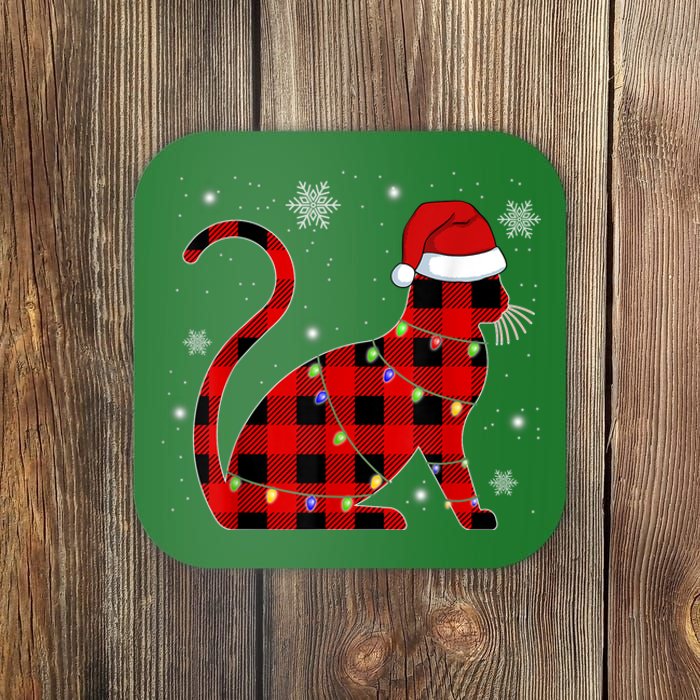 Cat Lover Plaid Holiday Festive Coaster