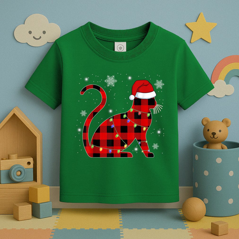 Cat Lover Plaid Holiday Festive Toddler T-Shirt