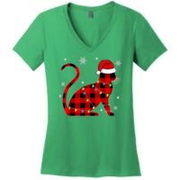 Cat Lover Plaid Holiday Festive Women's V-Neck T-Shirt