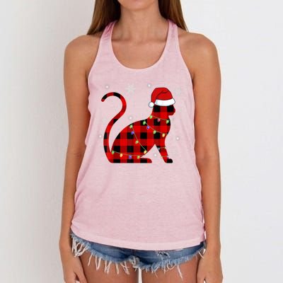 Cat Lover Plaid Holiday Festive Women's Knotted Racerback Tank