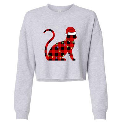 Cat Lover Plaid Holiday Festive Cropped Pullover Crew