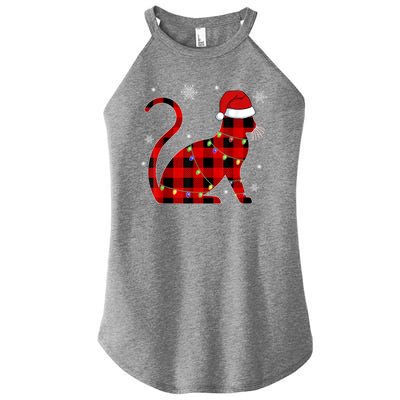 Cat Lover Plaid Holiday Festive Women’s Perfect Tri Rocker Tank