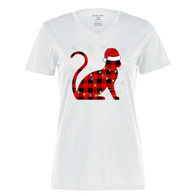 Cat Lover Plaid Holiday Festive Women's Momentum V-Neck T-Shirt