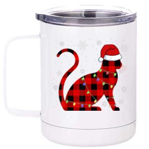 Cat Lover Plaid Holiday Festive 12 oz Stainless Steel Tumbler Cup