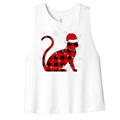 Cat Lover Plaid Holiday Festive Women's Racerback Cropped Tank