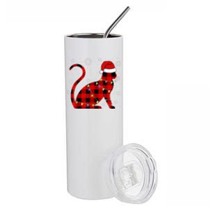 Cat Lover Plaid Holiday Festive Stainless Steel Tumbler