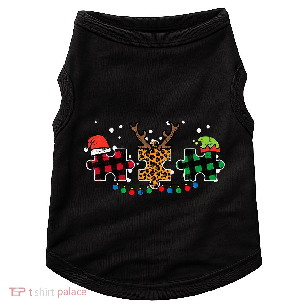 Christmas Leopard Plaid Puzzle Autism Xmas Doggie Tank