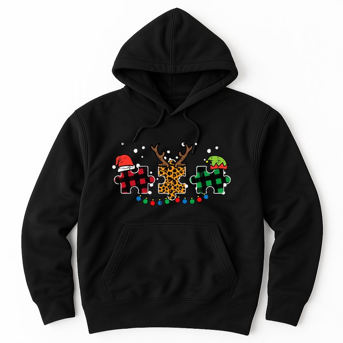 Christmas Leopard Plaid Puzzle Autism Xmas Hoodie