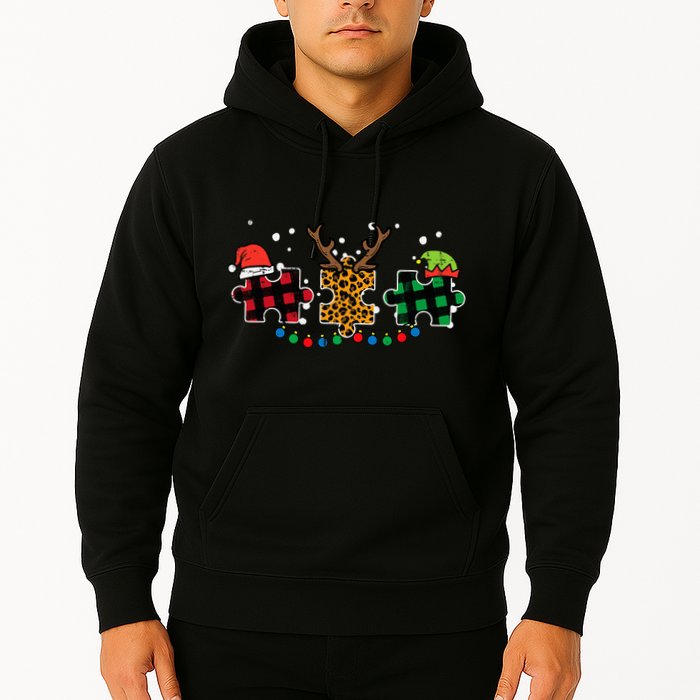 Christmas Leopard Plaid Puzzle Autism Xmas Hoodie