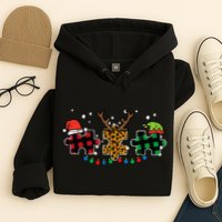 Christmas Leopard Plaid Puzzle Autism Xmas Hoodie