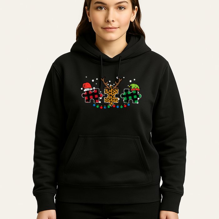 Christmas Leopard Plaid Puzzle Autism Xmas Hoodie