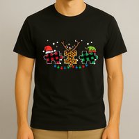 Christmas Leopard Plaid Puzzle Autism Xmas T-Shirt