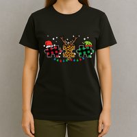 Christmas Leopard Plaid Puzzle Autism Xmas T-Shirt