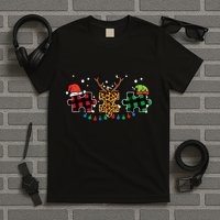 Christmas Leopard Plaid Puzzle Autism Xmas T-Shirt