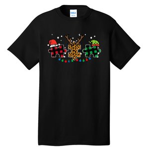 Christmas Leopard Plaid Puzzle Autism Xmas Tall T-Shirt