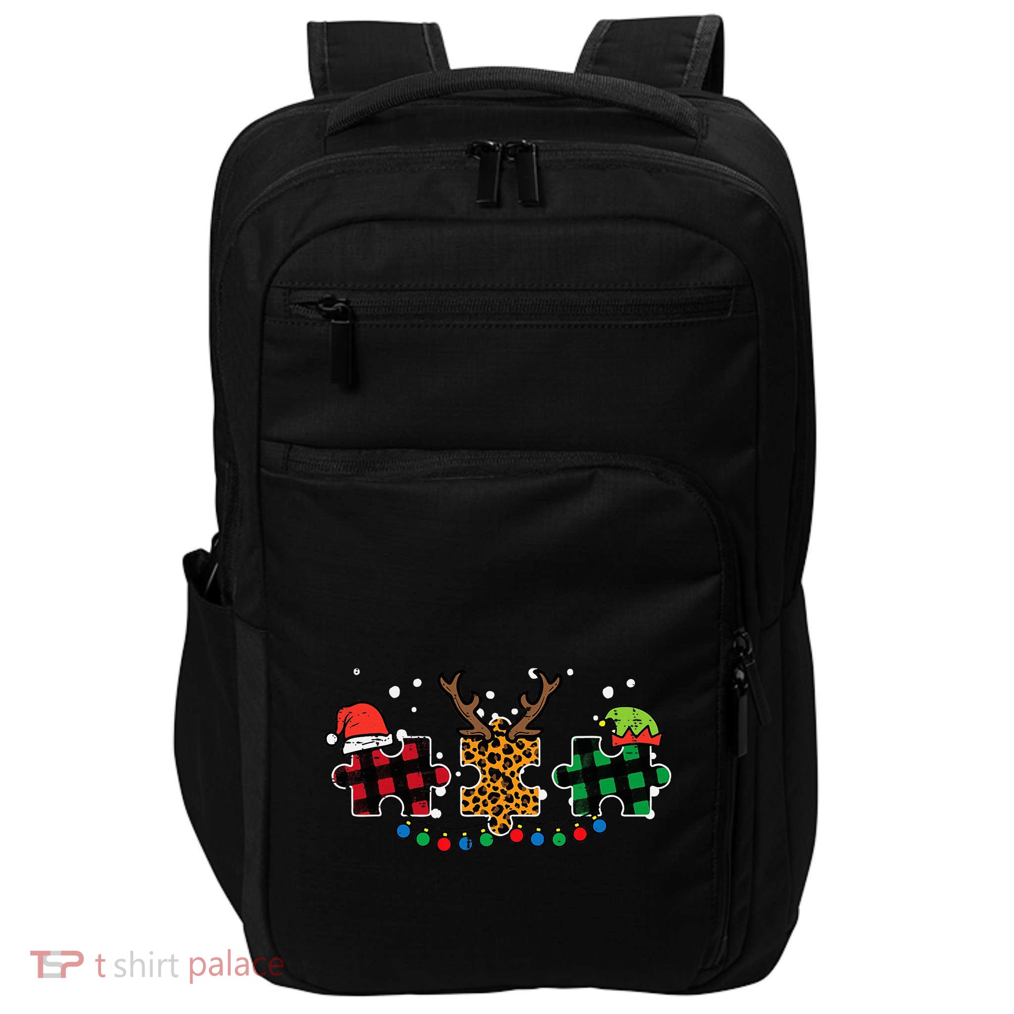 Christmas Leopard Plaid Puzzle Autism Xmas Impact Tech Backpack