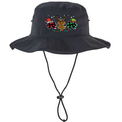 Christmas Leopard Plaid Puzzle Autism Xmas Bucket Hat