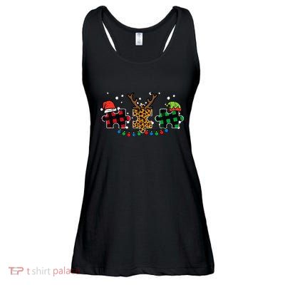 Christmas Leopard Plaid Puzzle Autism Xmas Ladies Essential Flowy Tank