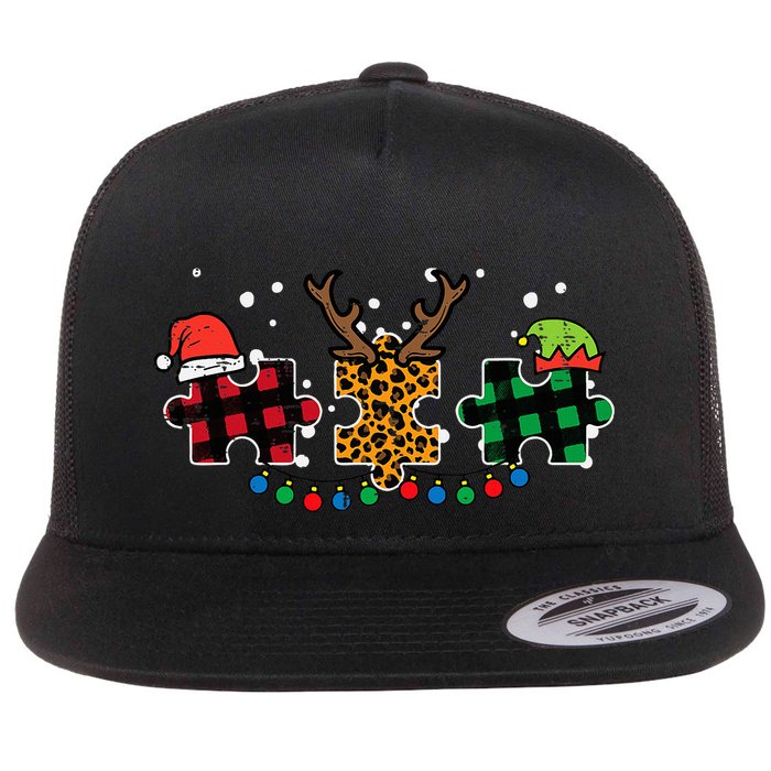 Christmas Leopard Plaid Puzzle Autism Xmas Flatbill Hat