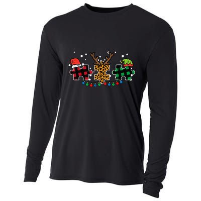 Christmas Leopard Plaid Puzzle Autism Xmas Cooling Performance Long Sleeve Crew