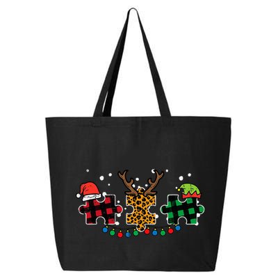 Christmas Leopard Plaid Puzzle Autism Xmas 25L Jumbo Tote