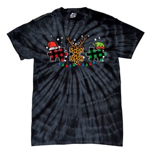 Christmas Leopard Plaid Puzzle Autism Xmas Tie-Dye T-Shirt