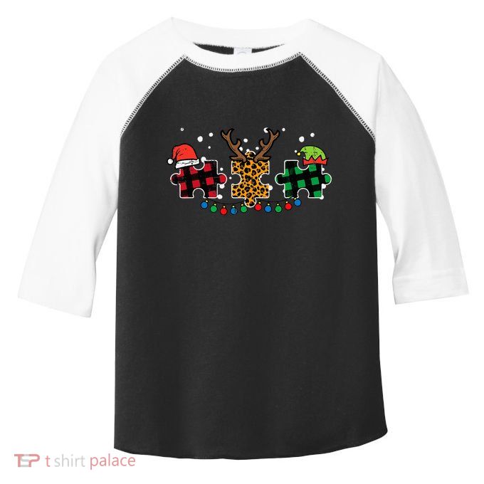 Christmas Leopard Plaid Puzzle Autism Xmas Toddler Fine Jersey T-Shirt