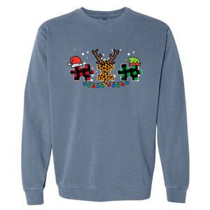 Christmas Leopard Plaid Puzzle Autism Xmas Garment-Dyed Sweatshirt