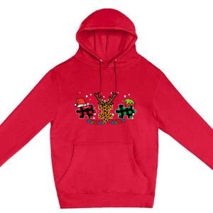 Christmas Leopard Plaid Puzzle Autism Xmas Premium Pullover Hoodie