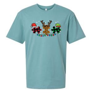 Christmas Leopard Plaid Puzzle Autism Xmas Sueded Cloud Jersey T-Shirt