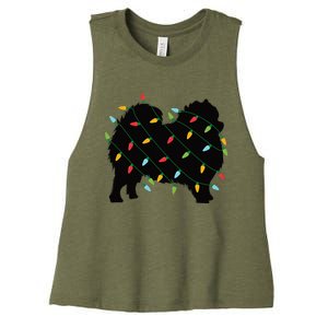 Christmas Lights Pomeranian Cute Gift For Dog Lovers Women's Racerback Cropped Tank